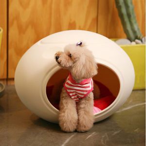 Pet Dog Cat Puppy House Bed Kennel Egg Shape Potable Pets Supplies Ivory Color