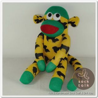 Handmade Dog Print Yellow Sock Monkey Stuffed Animals Doll Baby Toys