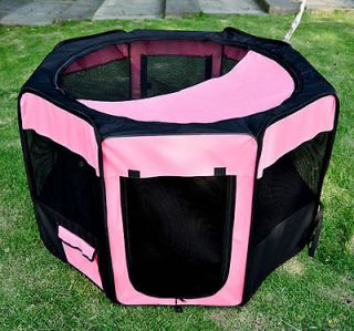 Pawhut 46" Soft Folding Pet Playpen Pink Exercise Cage Dog Pen Kennel Crate