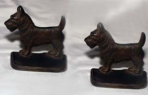 Antique Vintage Pair 2 Cast Iron Scottie Terrier Dog Bookends Door Stop