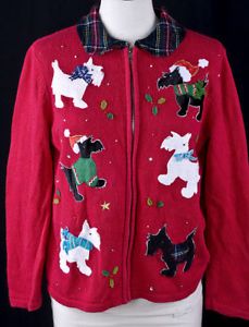 Christmas Scottie Dog Cardigan Sweater Jumper Sz M