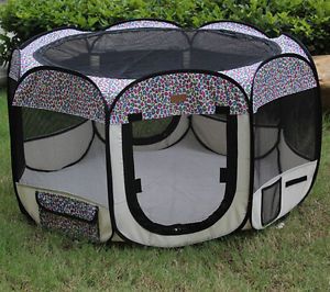 New Small Pink Leopard Pet Dog Cat Tent Playpen Exercise Play Pen Soft Crate