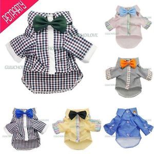 Bow Gift Dog Shirts for Dog Polo Plaid Pet Clothes Dog Sweater  ★