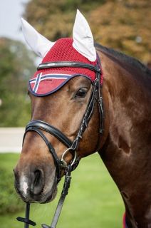 HKM Athletic Sports Horse Pony Ear Bonnet Ear Net Fly Veil Red White Blue