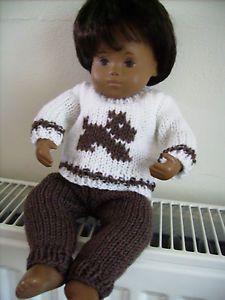 Sasha Baby Doll Clothes Hand Knit Scottie Dog Motof Sweater Trousers Set