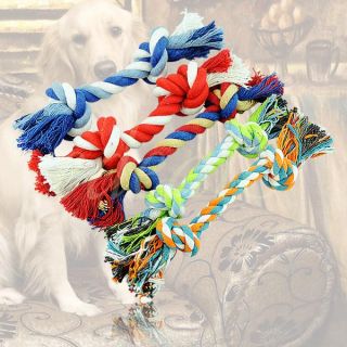 Colorful Pet Dog Braided Rope Bone Chew Tug Training Toy