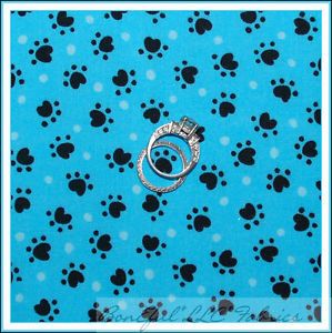 BonEful Fabric FQ Puppy Dog Play Paw Print Dot Black Aqua Baby Rescue Quilt RARE
