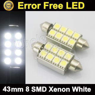 2 x White 8 SMD Error Free Festoon LED Bulbs Dome Trunk Area Cargo Light 578