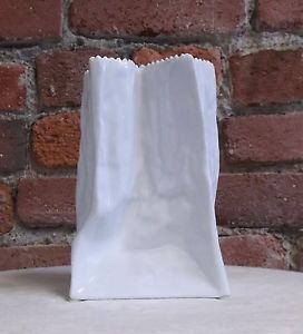 Rosenthal Germany White Paper Bag 6" Porcelain Op Art Vase by Tapio Wirkkala