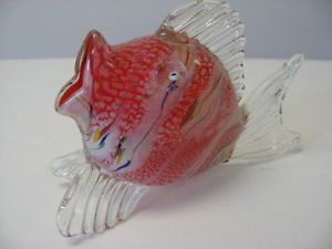 Red Open Mouth Art Glass Fish Handmade Paperweight Paper Weight Decorative