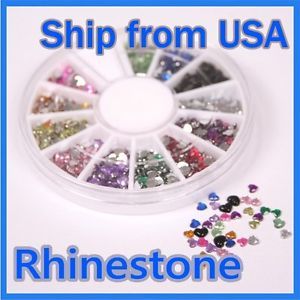 Nail Art 3D Heart Shape Rhinestones Glitters Slice Tips Decoration Wheel M