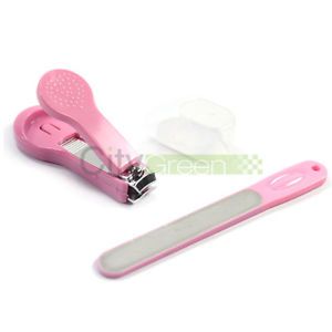 2 in1 Nail Art Clippers Scissors Nail File Manicure Pedicure Tool Set Pink