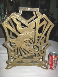 Antique Art Nouveau Bronze Rooster Paper Magazine Music Book Deco Rack Holder