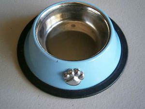 Small 7 oz Stainless Steel Food or Water Dish Bowl by Whisker City Blue w Paw