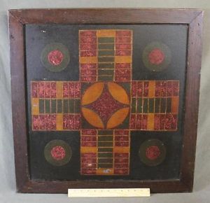 Antique Circa 1920s American Folk Art Painting “Parcheesi Game Board”