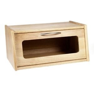 Bread Box Bin Solid Wood Magnetic Latch Acrylic Window Countertop Food Storage