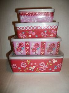 Home Essentials 4 Piece Melamine Food Storage Containers Red Pink Flowers Floral
