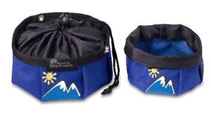Doggles Folding Nylon Pet Dog Travel Bowl Dish Portable Water Food Blue