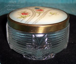 Vintage Art Deco Set of 3 Powder Boxes Glass Jars