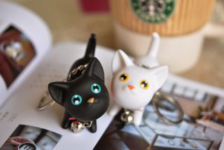 New Korean Cute Black White Cat Kitty Couple Lover Wedding Key Chain Ring Gift