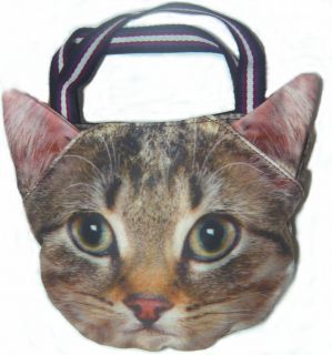New Cute Tabby Cat Kitten Kitty Face Head Pet Picture Handbag Cosmetic Bag Purse