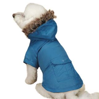 Dog Fur Trimmed Parka Coat Jacket Hood Hooded Blue Black Pet Winter XXS XL