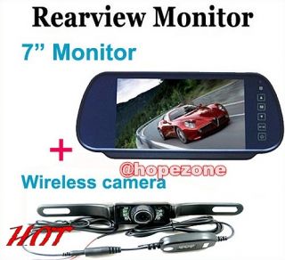7" Car LCD Monitor Mirror Wireless IR Reverse Car Rear View Backup Camera Kit