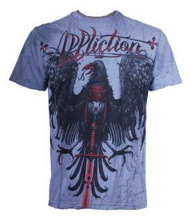 Affliction Tee Shirt Freedom Short Sleeve Gray Red Black Eagle Open Wings Newe