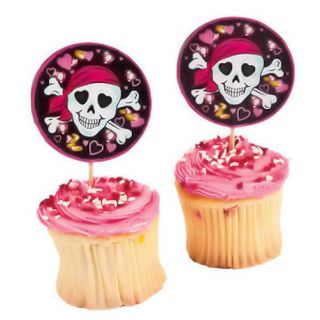 25 Pink Pirate Food Picks Skull Girls Party Favors Cake Topper Cupcake