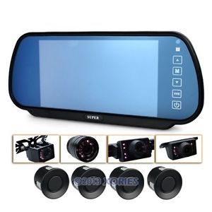Wireless Bluetooth LCD Mirror 4 Parking Sensors Car Reversing Kit Backup Camera