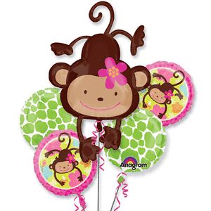 Monkey Love Balloon Bouquet Birthday Mylar Foil 5 Balloons