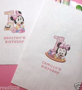 Baby Minnie Mouse 1st Birthday Personalized Favor Bags Candy Buffet Party Bags