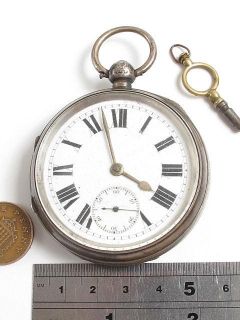 Antique Ticking Thick Heavy Set Case Solid Silver Hallmark Pocket Watch Inc Key