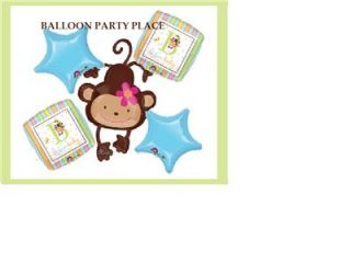 Baby Shower Boy Blue Monkey Balloons Party Decorations Supplies Zebra Supplies