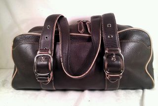 Cole Haan Village F04 Dark Brown PEBBLED Leather Shoulder Bag Purse Pink Liner