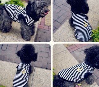 Cool Cute Pet Puppy Dog Cat Clothes Navy Sailor Suit Stripes Summer Tank T Shirt