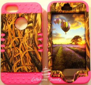 Camo Mossy Grass Straw Pink Hybrid Rocker Bumper Cover Case Apple iPhone 5S