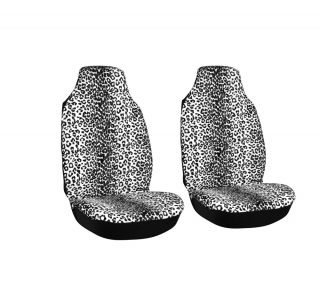 2pc Set White Snow Leopard Cheetah Print High Back Front Bucket SUV Seat Covers
