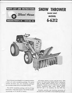 Wheel Horse Original Snow Thrower 6 6212 Parts List Instructions
