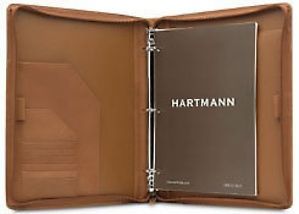 Hartmann Belting Leather 3 Ring Zippered Binder Natural Tan Brown Pockets