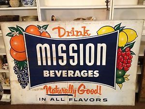 6 Foot Vintage Mission Orange Beverages Soda Sign Naturally Good in All Flavor