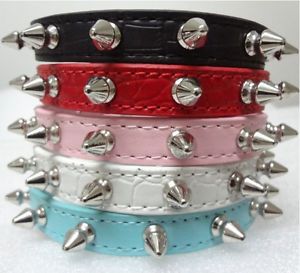 Black Red White Rose Red Gator Leather Spiked Studded Small Dog Puppy Collars