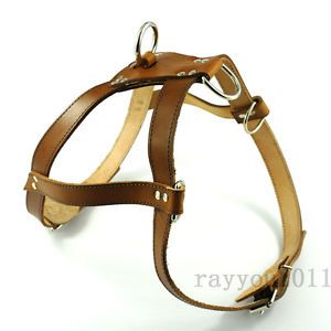 New Brown Leather Pulling Dog Harness Heavy Duty Walking Dog Pet Harness