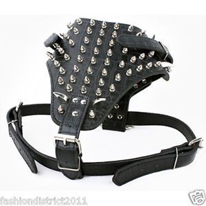 New Black 26 34" Chest Spiked Studded Genuine Leather Dog Harness