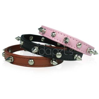 8 17" Black Brown Pink Leather Spikes Studded Dog Collar Small s Medium M