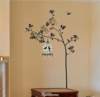 Removable Black Tree Birds Cage Wall Art Wall Decal Sticker 190 130cm