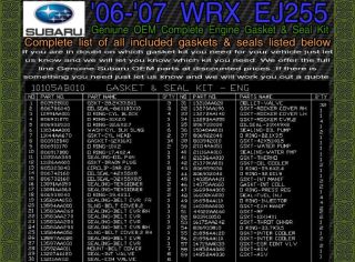 Genuine Subaru Engine Gasket Kit 06 07 WRX 07 08 Legacy GT 06 08 Forester XT