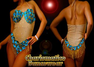 Blue Samba Carnival Showgirl Sequin Bodysuit Diva Dress