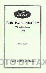 1932 Ford Car and Pickup Truck Body Parts List 32