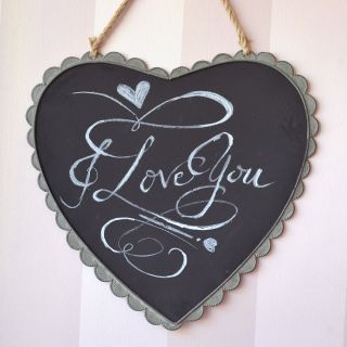 Shabby Cottage Chic Tin Scalloped Heart Shaped Metal Chalkboard LG Wedding Sign